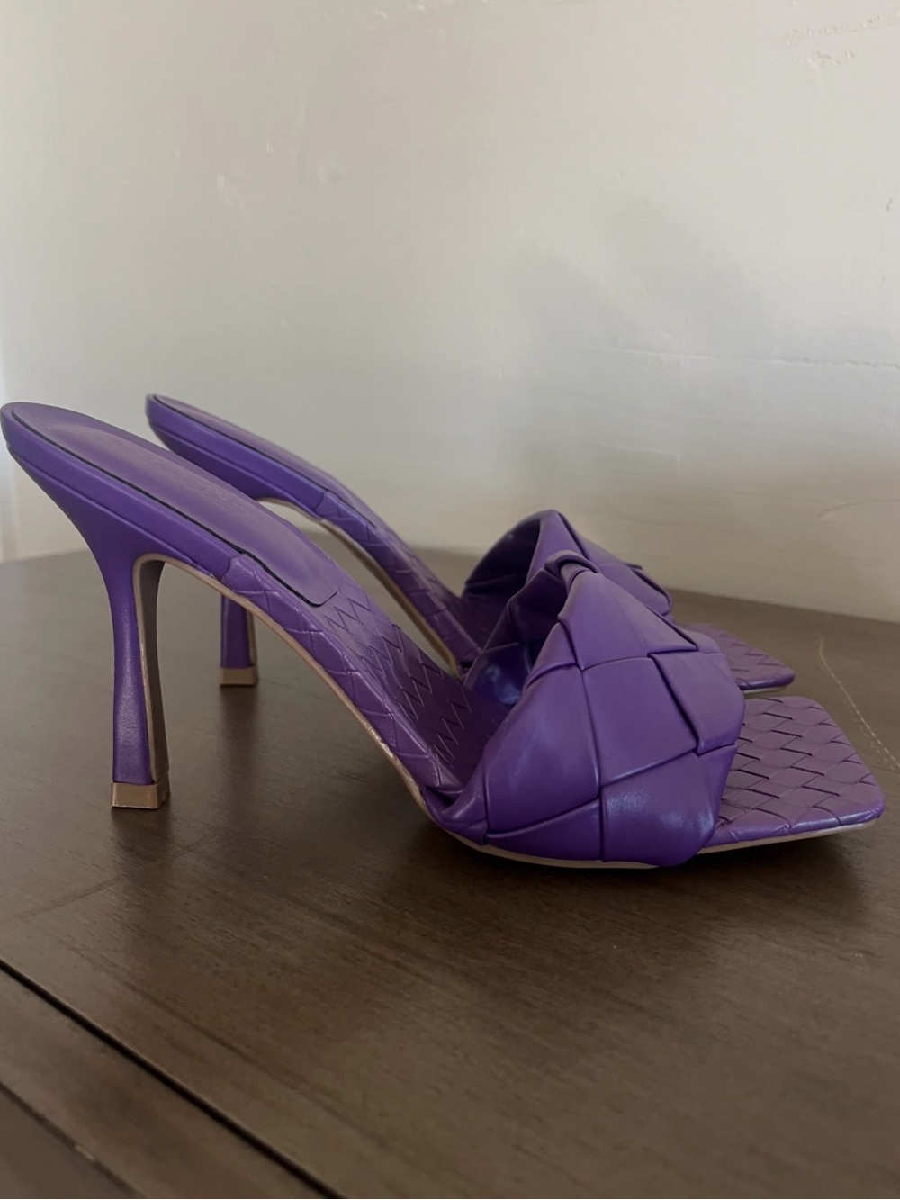 Purple Woven Leather High-Heel Mules
